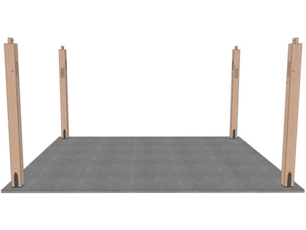 set brackets and posts for timber frame pavilion kit installed