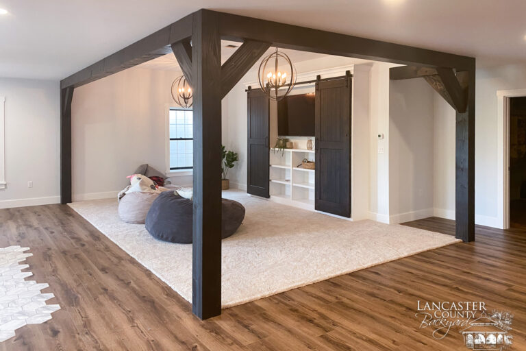 interior beam frame in custom timber framing house project