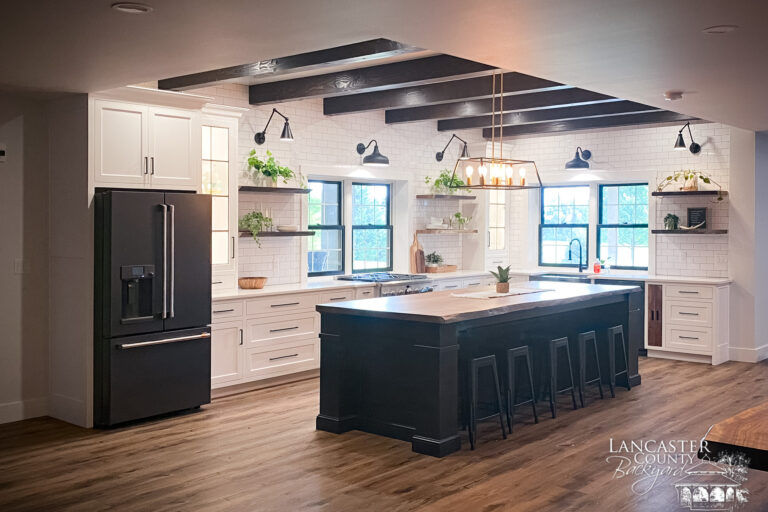 timber framing beam in interior custom kitchen ceiling