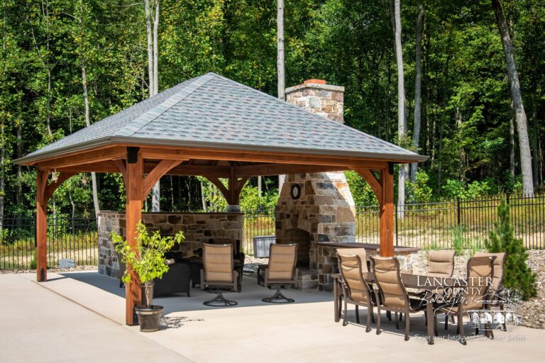 16x20 cheyenne outdoor wood pavilion with furniture