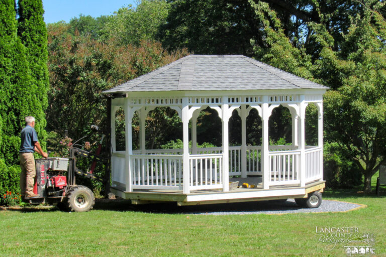 setting the 12x16 oval vinyl gazebo