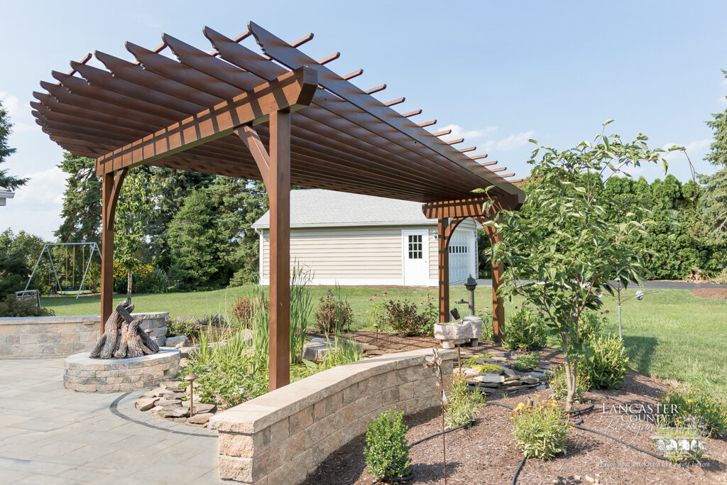 outdoor firepit under pergola