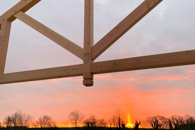 kingston timber frame pavilion being built