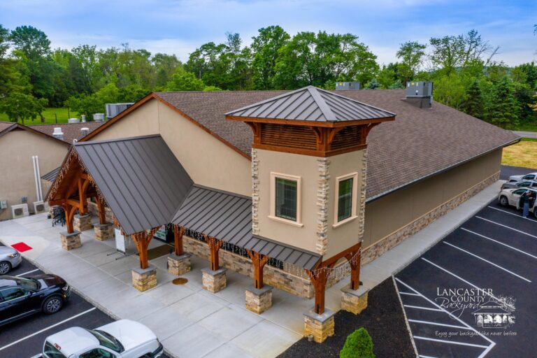 timber frame storefront in washington new jersey from the air