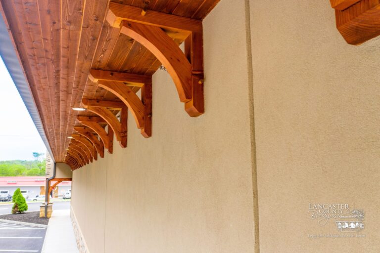 custom timber framing on the side of a store
