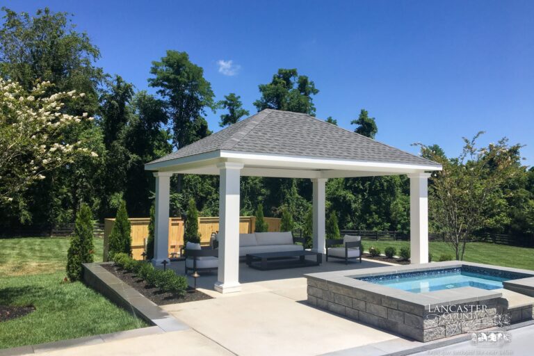 14x18 caribbean vinyl pavilion finished beside a pool