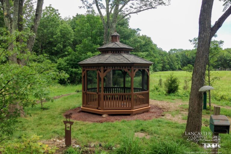 12' wood octagon gazebo, with chestnut stain