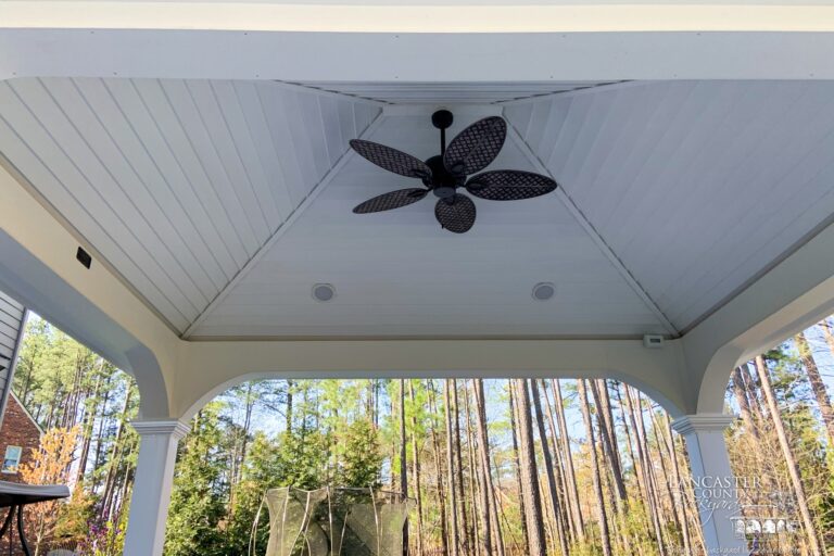 12x14 vinyl pavilion with a ceiling fan