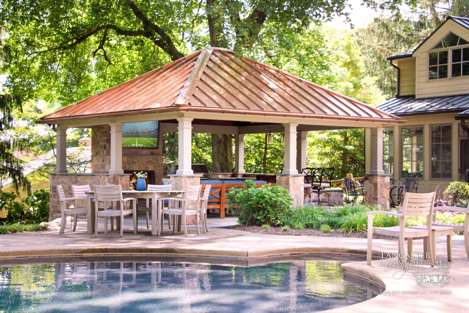 caribbean vinyl pavilion with outdoor fireplace in wilmington delaware