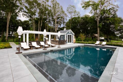 poolside pergola with a custom shed in wilmington delaware