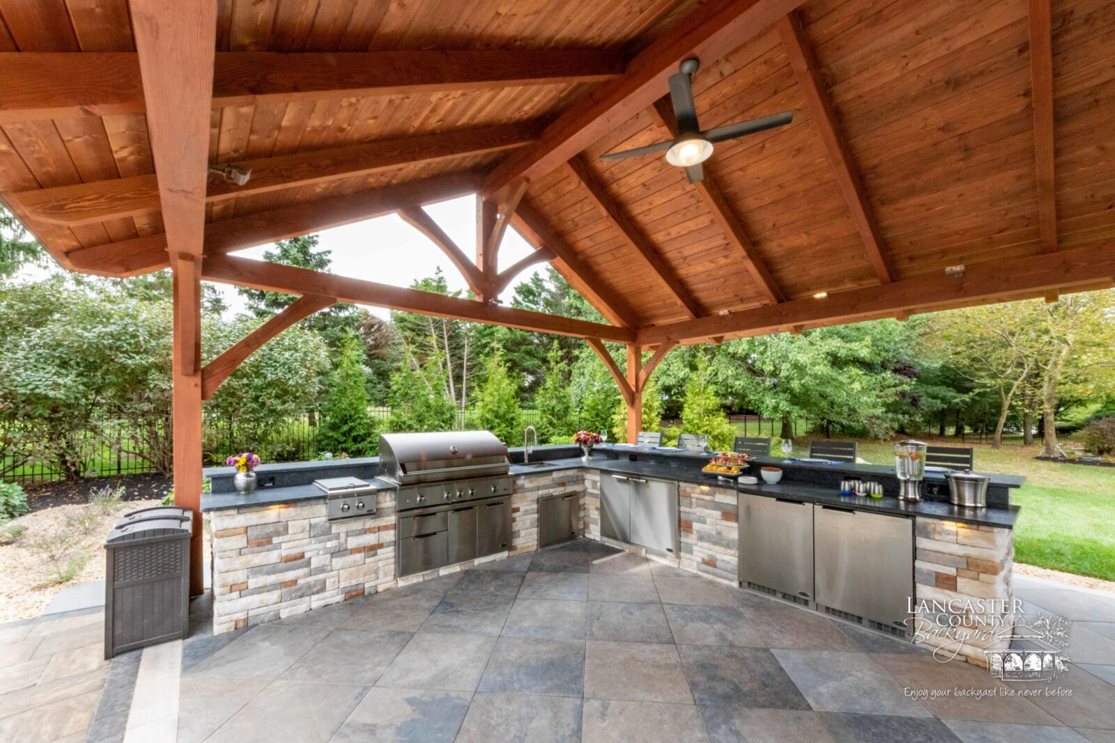 pavilions offer full shade and rain coverage