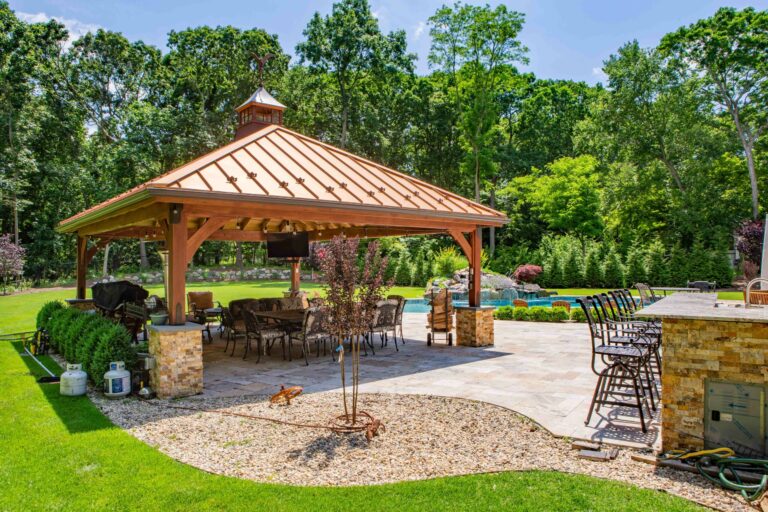 wood pavilion by the pool