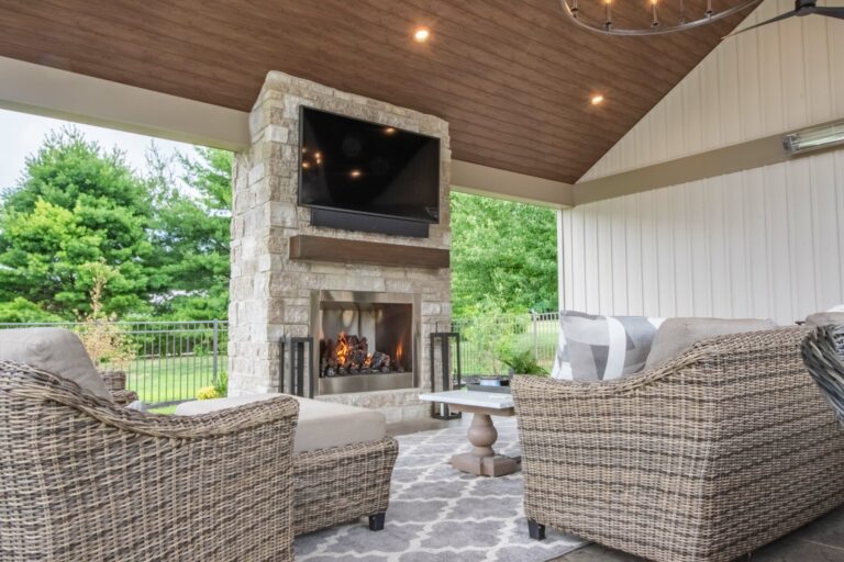 24x36 caribbean vinyl pool house pavilion with fireplace