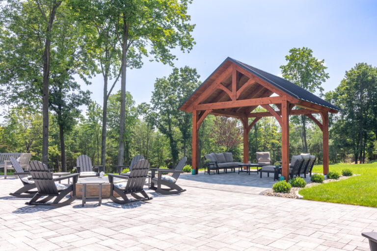 14x14 kingston timber frame pavilion & fireplace