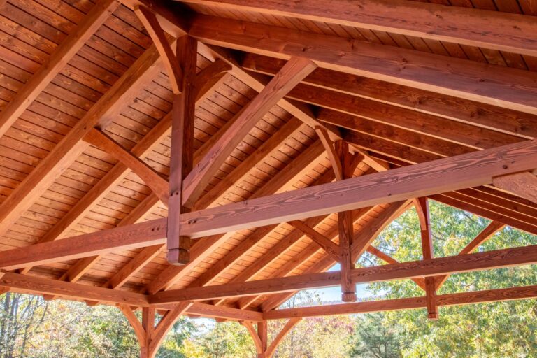 interior of a timber frame pavilion