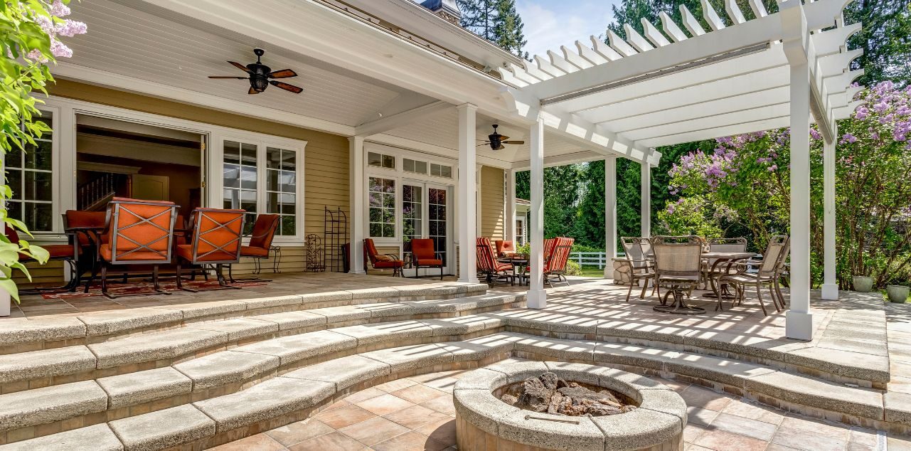 Fireplace on outdoor patio