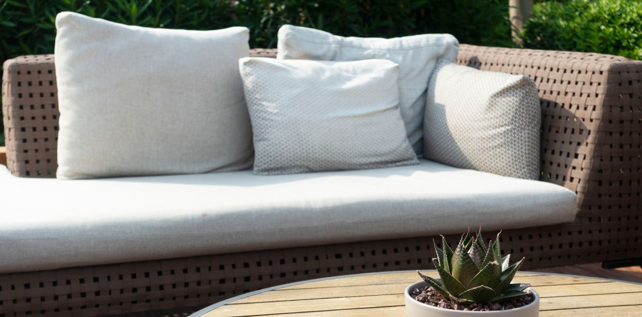 Outdoor couch and table on deck