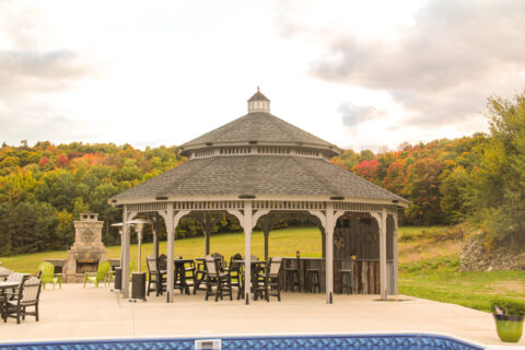 dodecagon by swimming pool with fall leaves 2 scaled