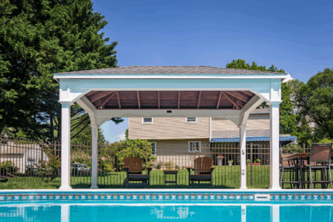Shoreline Vinyl Pavilion for sale in Virginia. Poolside.