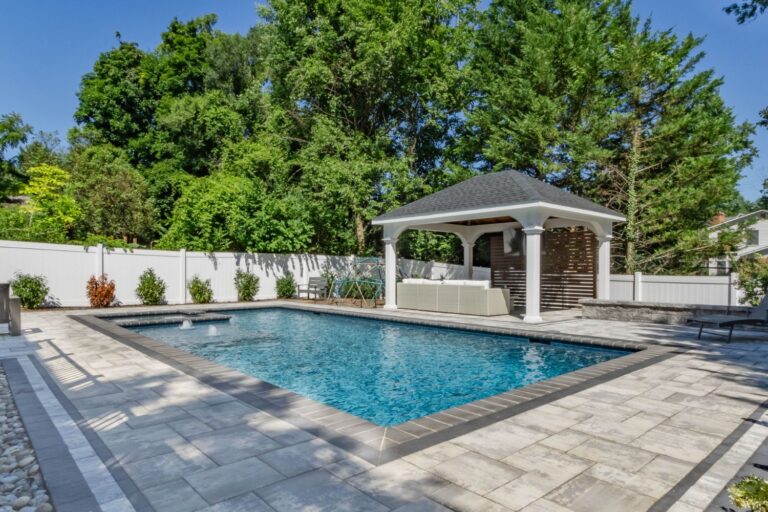 12x16 Montford Vinyl Pavilion, pool corner at distance