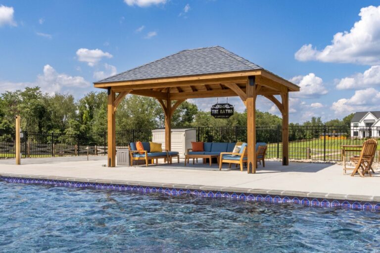 12x16 Cheyenne Wood Pavilion, pool corner view