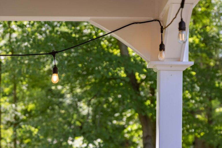 Corner and lighting of 12x16 Shoreline Vinyl Pavilion