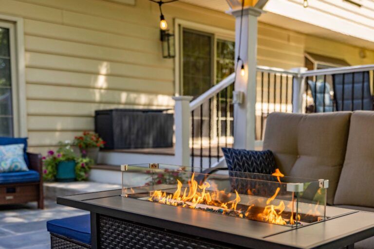 Fireplace in 12x16 Shoreline Vinyl Pavilion