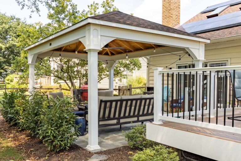 Behind 12x16 Shoreline Vinyl Pavilion