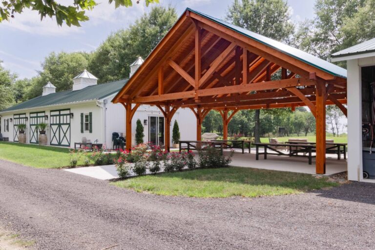 Side and front of 38x30 Kingston Pro Timber Frame Pavilion