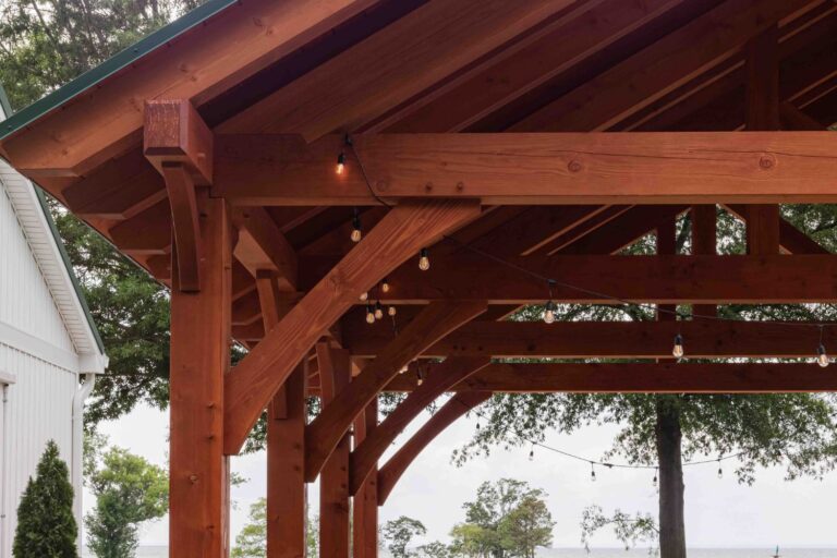 Corner and underside of 38x30 Kingston Pro Timber Frame Pavilion