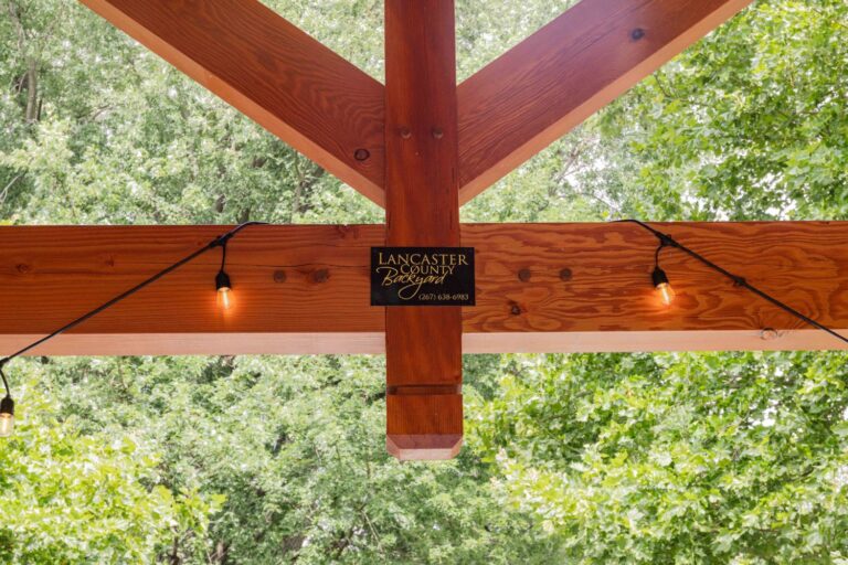 Lancaster County Backyard logo inside 38x30 Kingston Pro Timber Frame Pavilion.