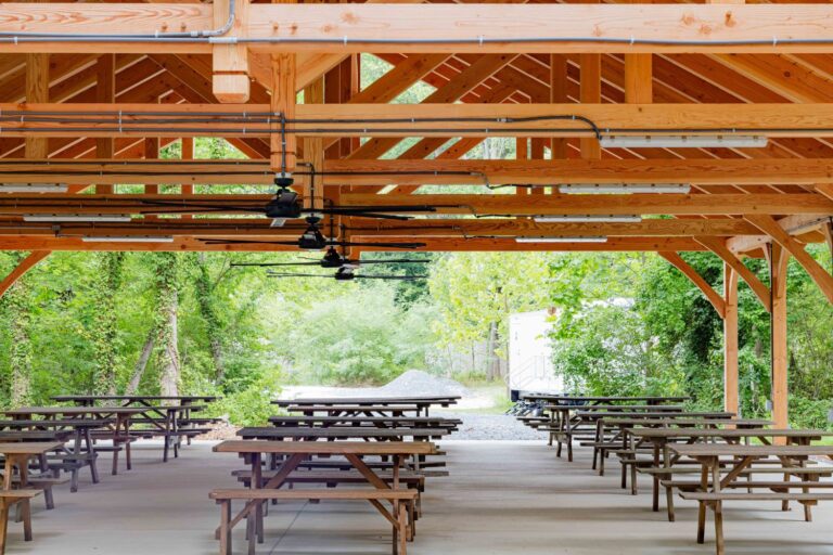 40x60 Kingston Timber Frame Pavilion, Ceiling and ceiling fan view