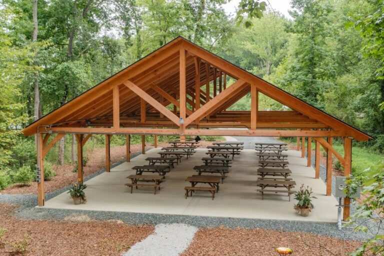 Aerial view of 40x60 Kingston Timber Frame Pavilion