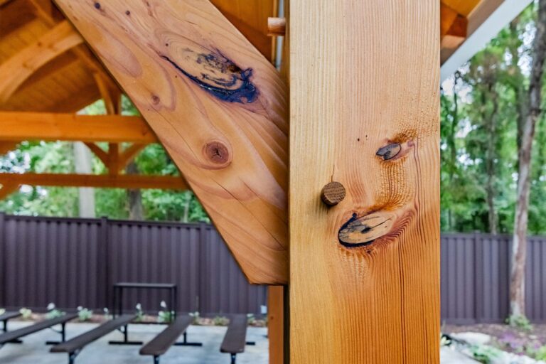 Corner woodworking shot of 20x24 Kingston Timber Frame Pavilion