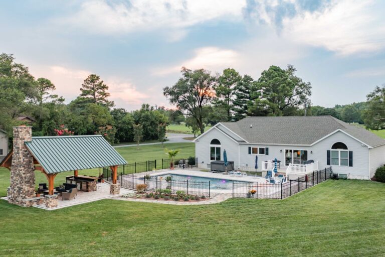 18x20 Kingston Pro Timber Frame Pavilion, pool, and home