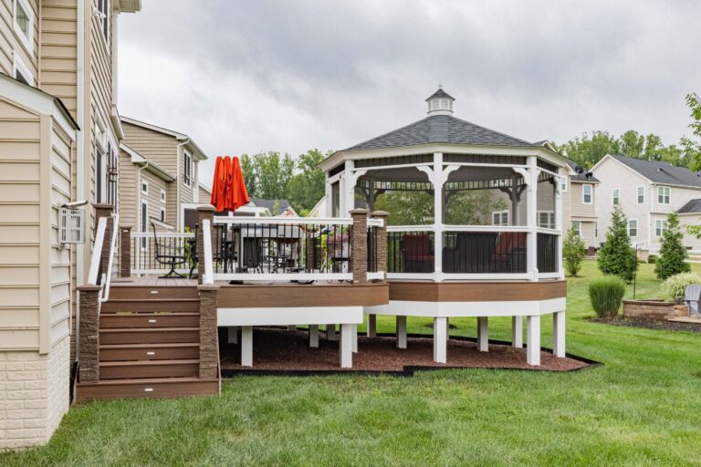 deck, stairs and 14' Octagon Vinyl Gazebo