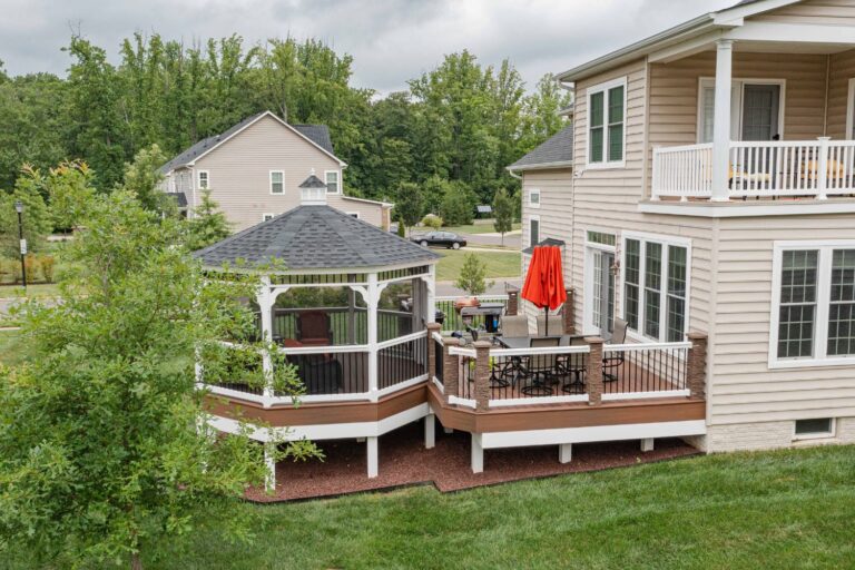 14' Octagon Vinyl Gazebo attached to deck