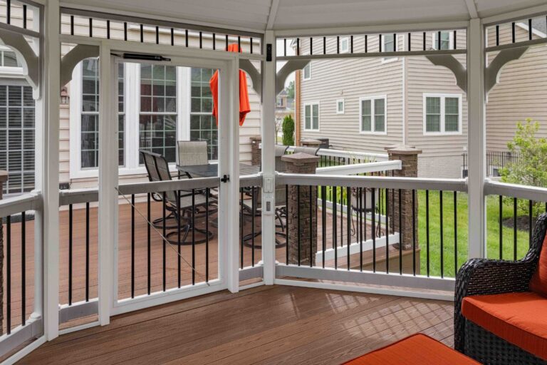 View of door, electrical and porch from inside 14' Octagon Vinyl Gazebo