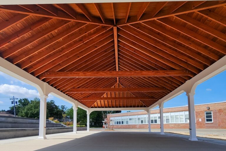 Ceiling of 24x48 Montford Vinyl Pavilion, Mahogany Flame stain