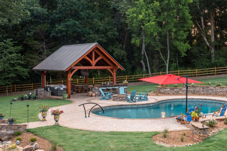 18x18 Kingston Pro Timber Frame Pavilion Corner with pool
