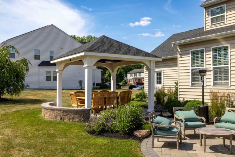 12x12 Montford Vinyl Pavilion outside home