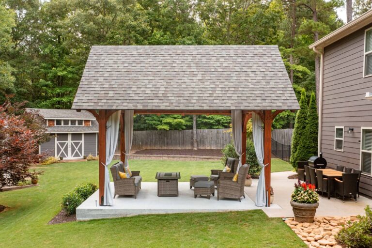 Side view of Kingston Pro Timber Frame Pavilion in Jefferson GA