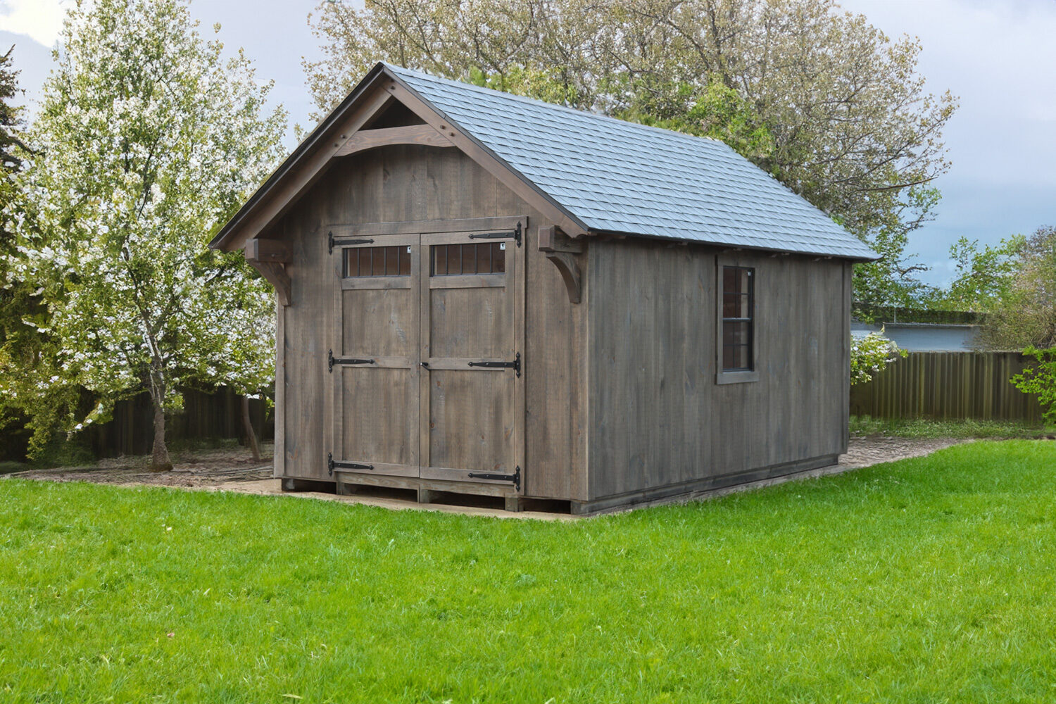 Grey & Brown Timber Frame Shed in yard