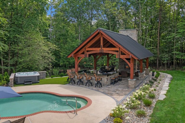 20x30 Grand Teton Timber Frame Pavilion in Pasadena MD, Poolside