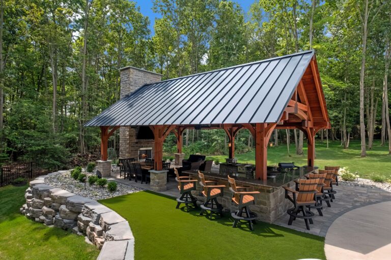 Outside roof and 20x30 Grand Teton Timber Frame Pavilion in Pasadena MD