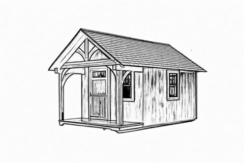 Somerset Timber Frame Shed Sketch with Timber Frame Truss and Porch