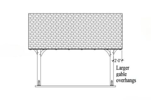Sketch of side of Timber Frame Pavilion with 2' Gable Overhang highlighted