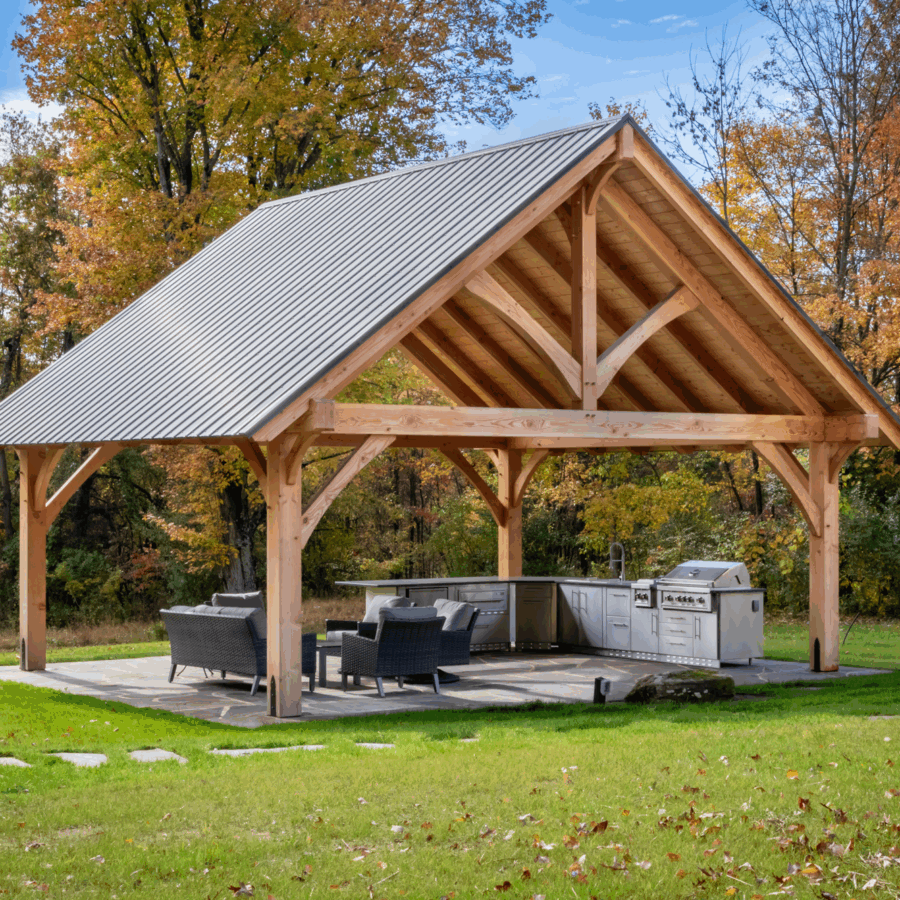 front of a kingston pro timber frame pavilion for sale