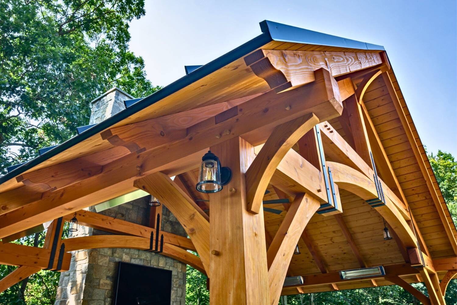 View of corner of Grand Teton Pavilion with lighting elements