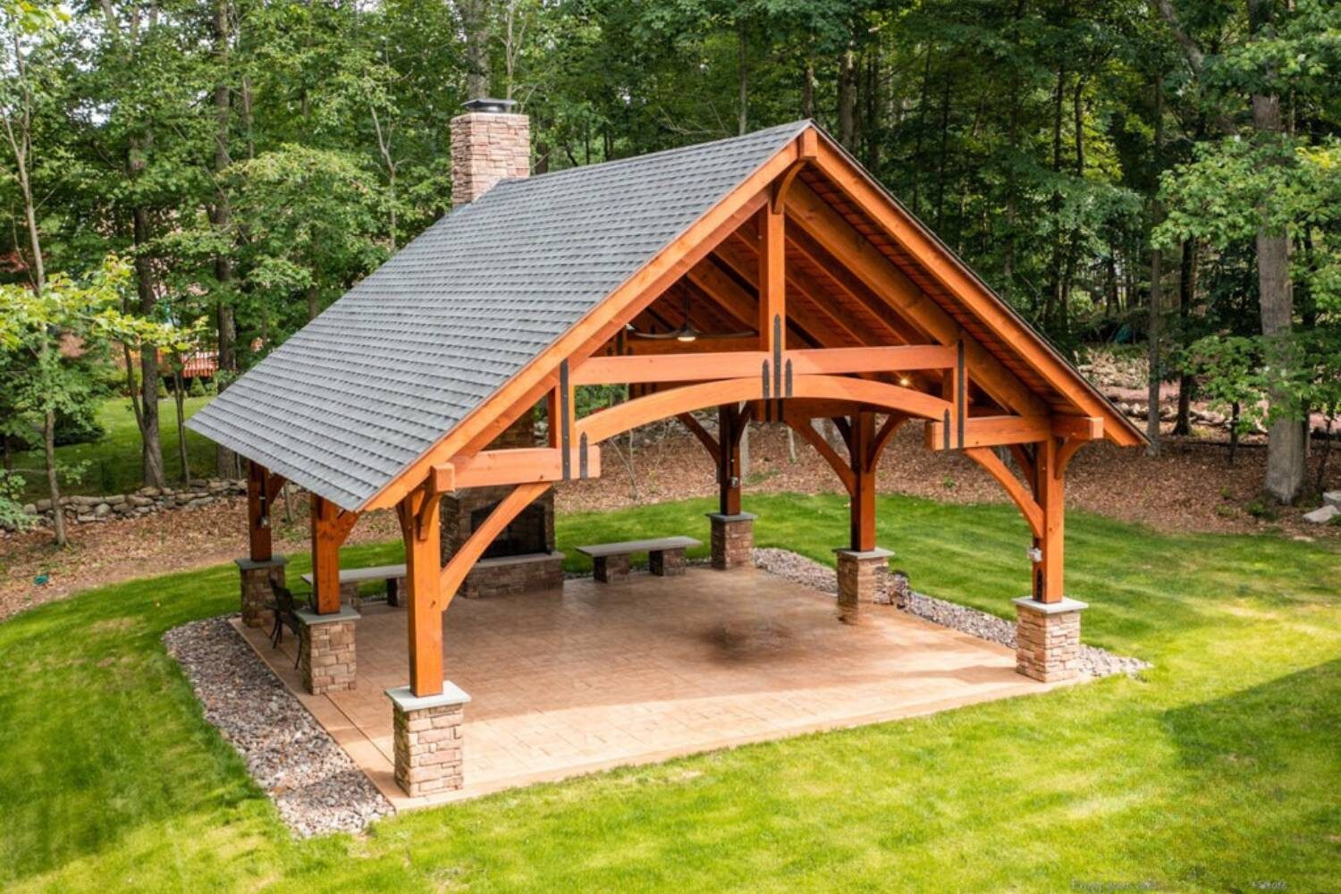 Grand Teton Timber Frame Pavilion on paver patio